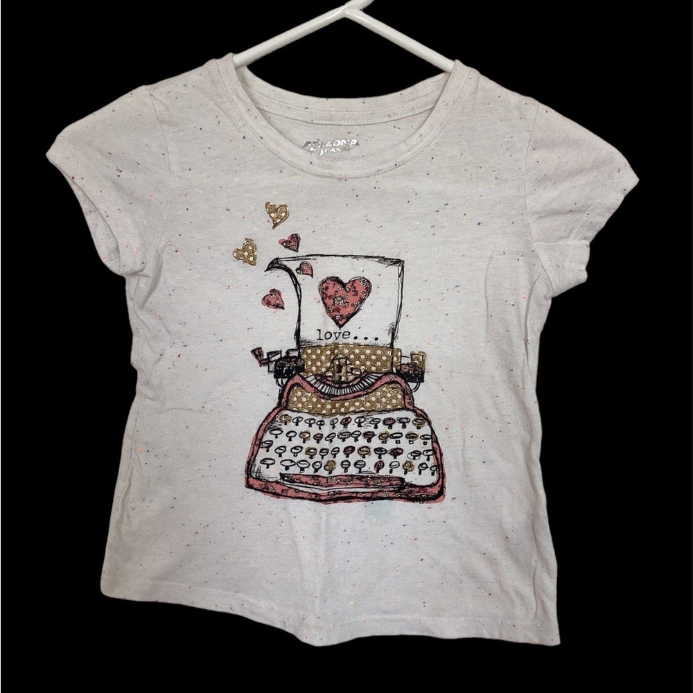 BOGO 🥳 Arizona Jean Co. off white short sleeve T-shirt | girls M 8 typewriter